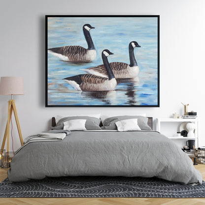Canada Geese in Water Framed Canvas | Blue Bird Home Decor