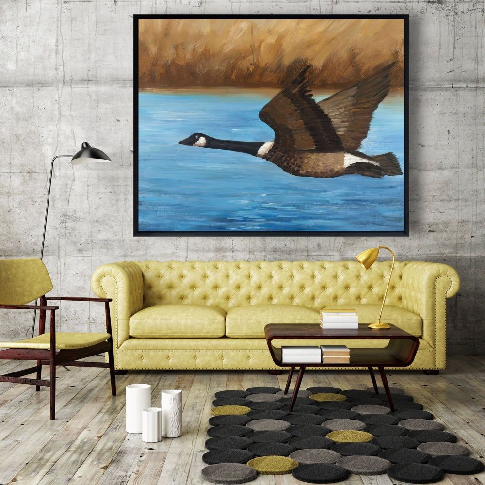Rustic Canada Goose Canvas | Bedroom Bird Framed Wall Art