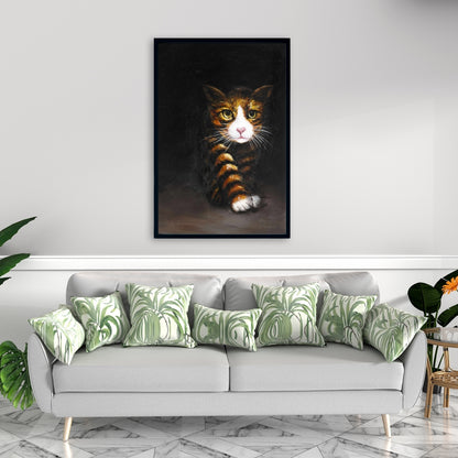 Toile encadrée blanche moderne – Décoration d'intérieur discrète avec chat