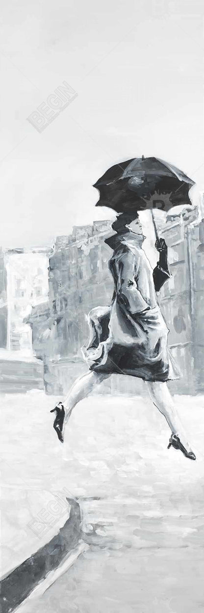 Woman in the Rain Gray Canvas - Elegant Bedroom Home Decor