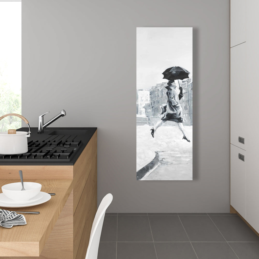 Woman in the Rain Gray Canvas - Elegant Bedroom Home Decor