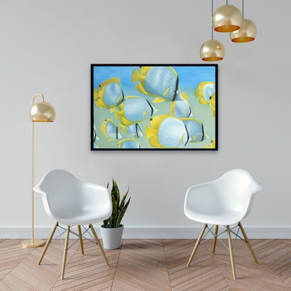 Butterfly Fishes Yellow Framed Canvas | Aquatic Home Decor