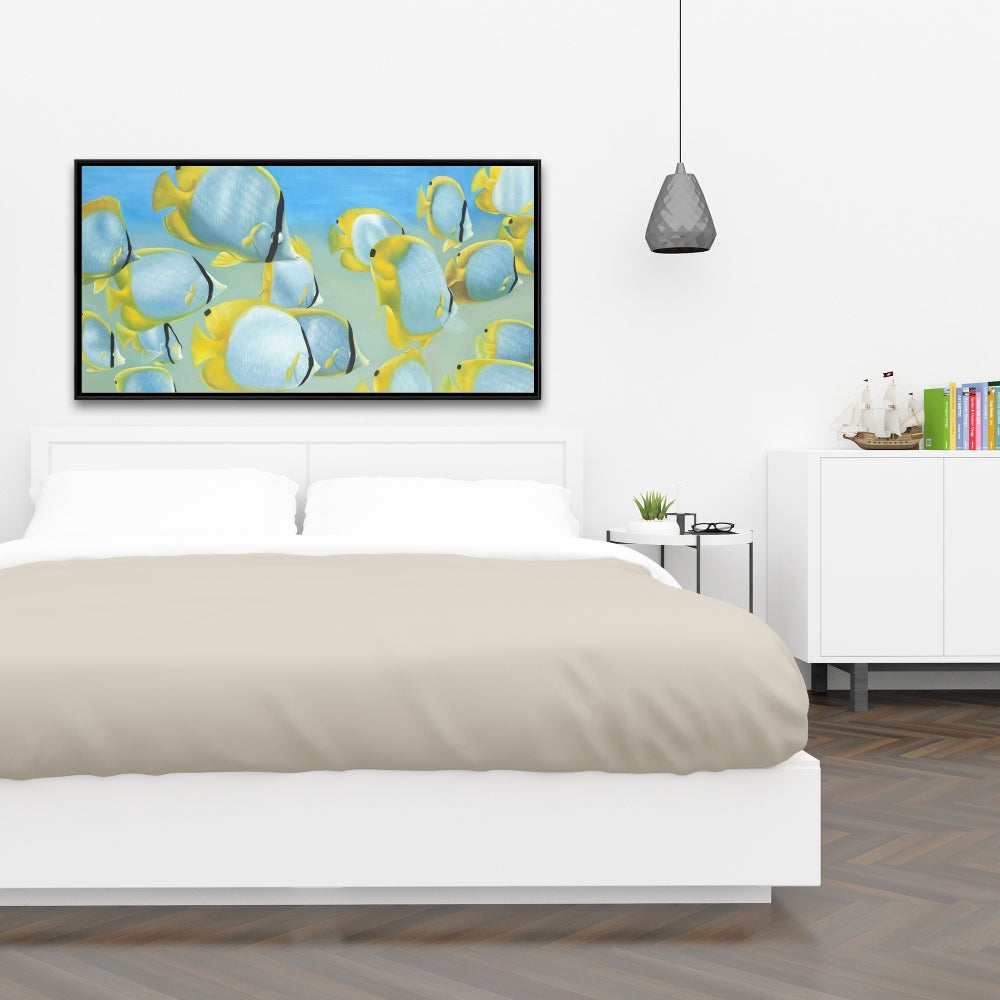 Butterfly Fishes Yellow Framed Canvas | Aquatic Home Decor
