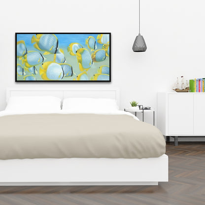 Butterfly Fishes Yellow Framed Canvas | Aquatic Home Decor