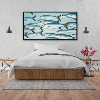 Toile Bleu Marine - Décor Petits Poissons Caesio Caerulaurea