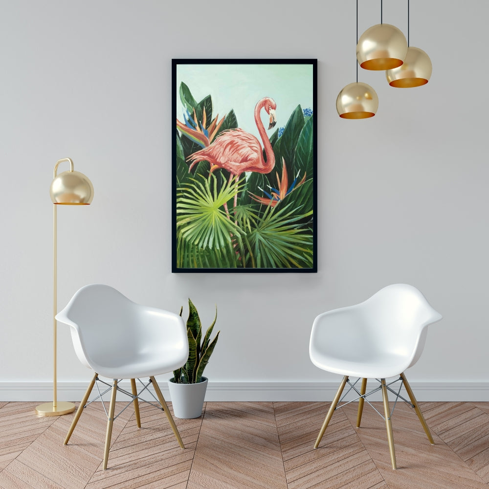Toile encadrée rose flamant tropical | Décoration d'intérieur avec animaux exotiques