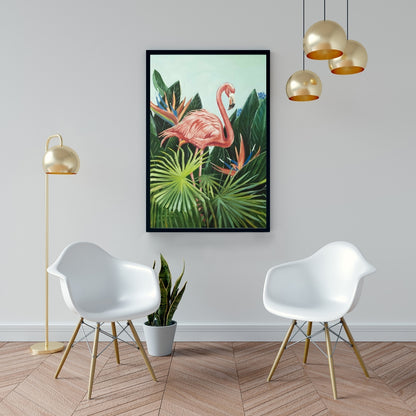 Toile encadrée rose flamant tropical | Décoration d'intérieur avec animaux exotiques