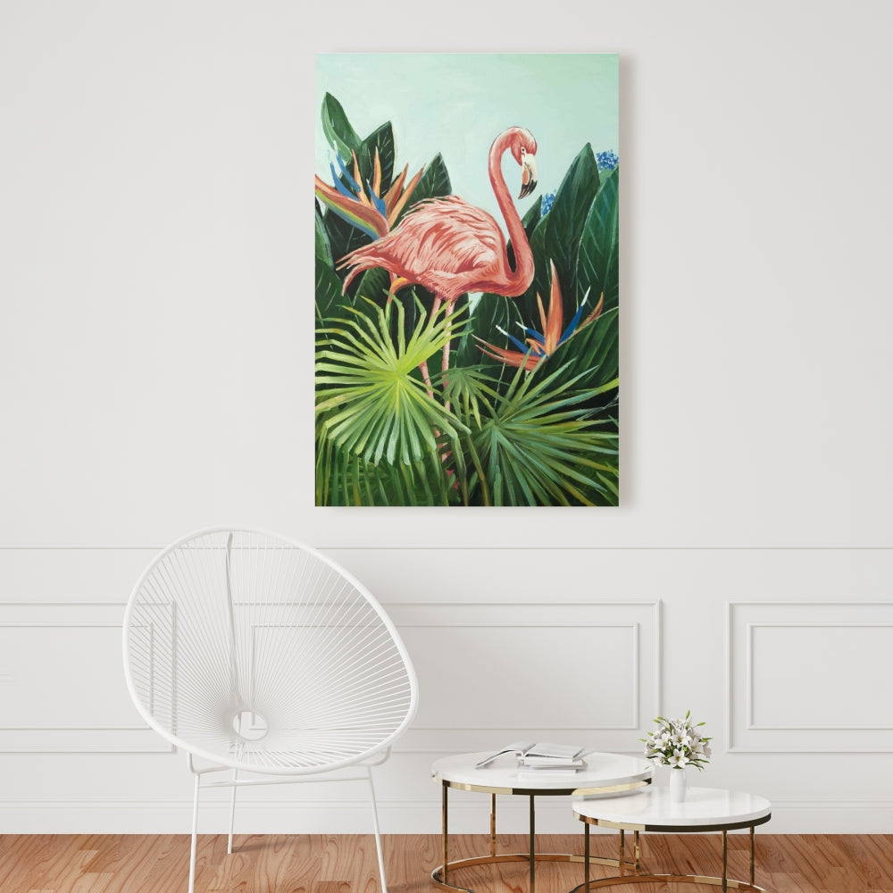 Tropical Flamingo Botanical Pink Canvas | Bedroom Wall Decor