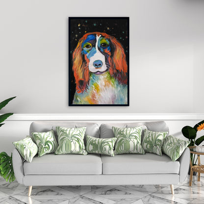 Colorful Dog Canvas - Blue Framed Art for Home Decor