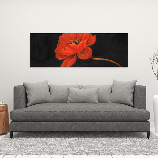 Black Floral Canvas | Red Petal Flower Botanical Home Decor