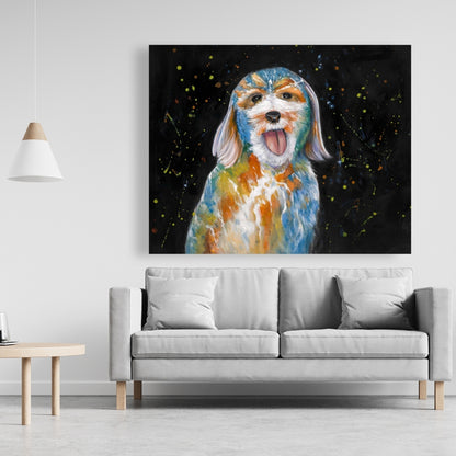 Blue Abstract Labradoodle Canvas | Living Room Decor Art