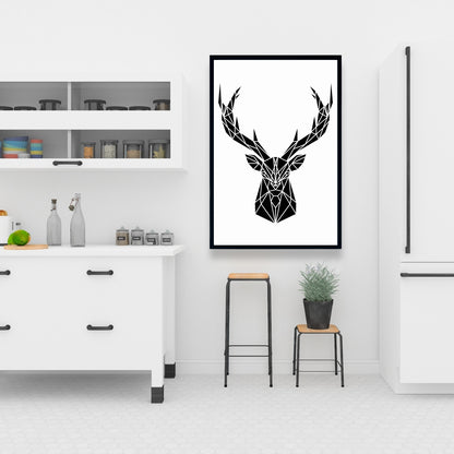 Toile géométrique à tête de cerf | Décoration d'intérieur encadrée de style industriel