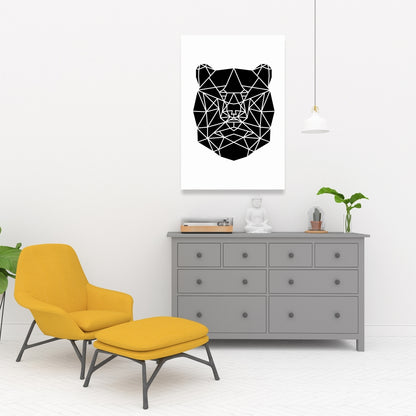 Geometric Bear Head Canvas | Monochrome Animal Wall Art