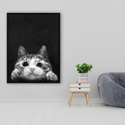 Livingroom Pets White Framed Canvas - Curious Cat Home Decor