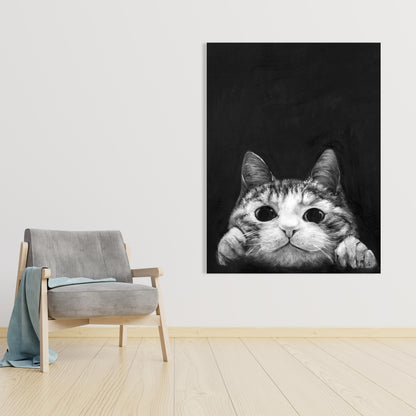 Curious Cat Monochrome Canvas - Stylish Home Decor for Pets