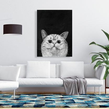 Watching Cat Monochrome Canvas - Living Room Home Decor