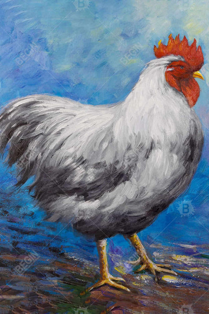 Grey Rooster Blue Farm Animals Magnetic Canvas for Home Decor