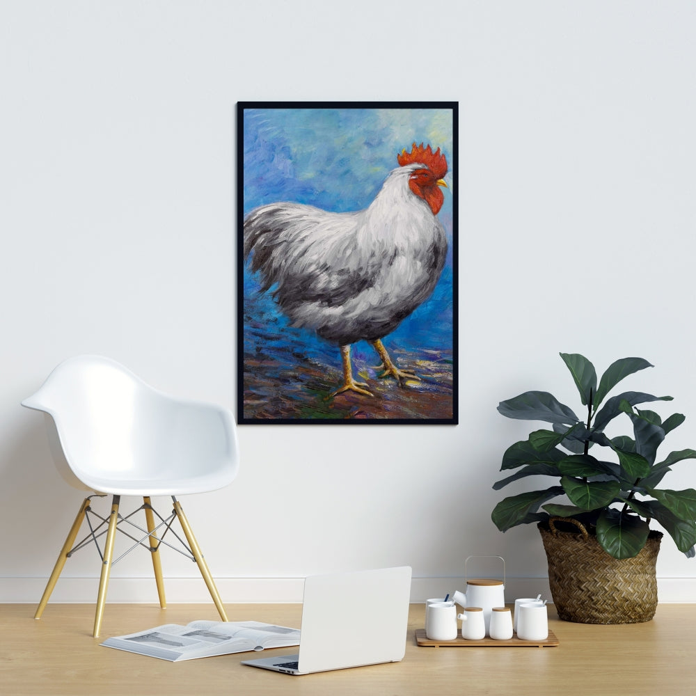 Toile encadrée Coq gris | Décoration d'intérieur sur le thème des animaux de la ferme