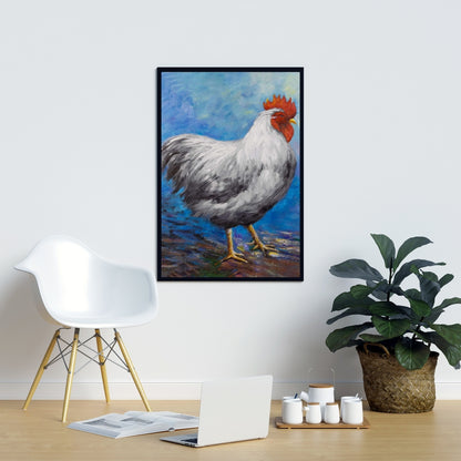 Toile encadrée Coq gris | Décoration d'intérieur sur le thème des animaux de la ferme
