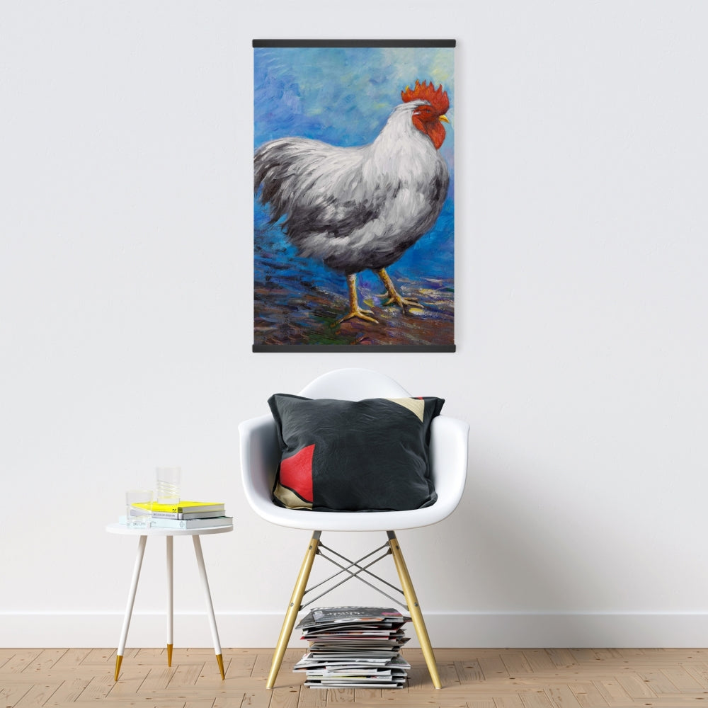 Grey Rooster Blue Farm Animals Magnetic Canvas for Home Decor