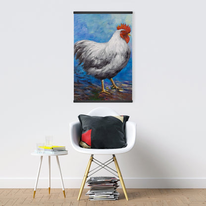 Grey Rooster Blue Farm Animals Magnetic Canvas for Home Decor