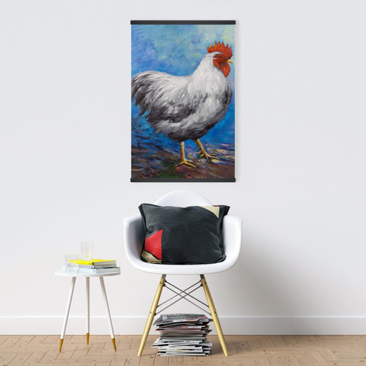 Grey Rooster Blue Farm Animals Magnetic Canvas for Home Decor