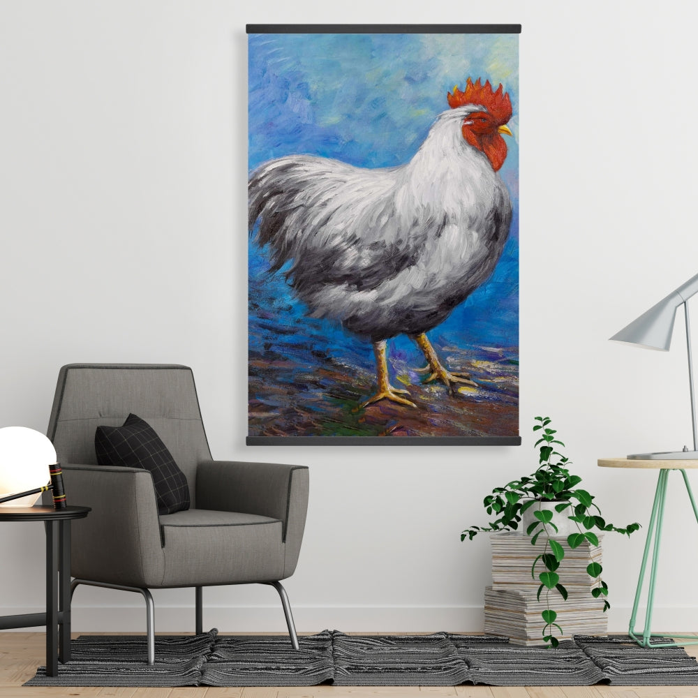 Grey Rooster Blue Farm Animals Magnetic Canvas for Home Decor