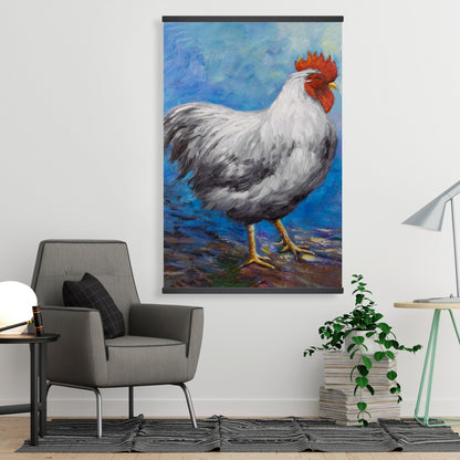 Grey Rooster Blue Farm Animals Magnetic Canvas for Home Decor