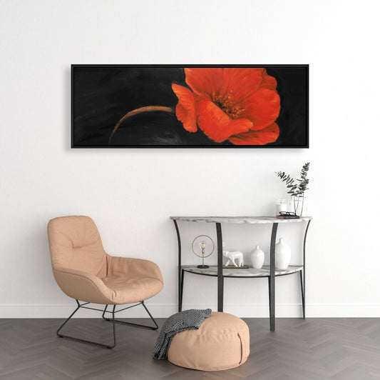 Black Bedroom Contemporary Framed Canvas - Red Flower Decor