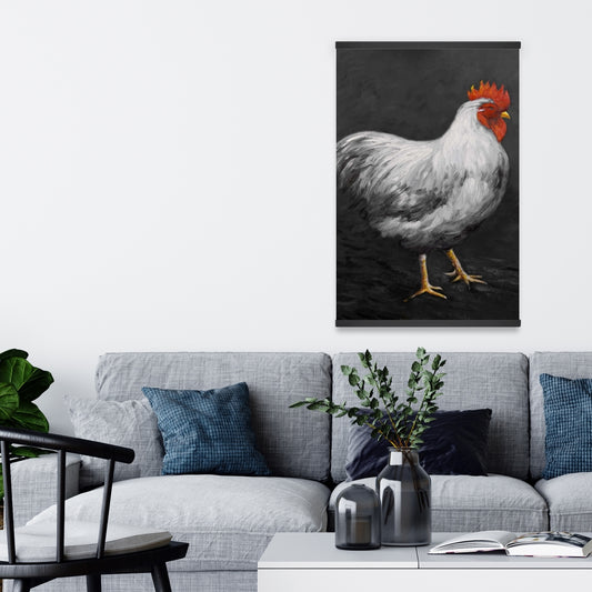 Toile rustique grise avec coq - Décoration d'intérieur magnétique blanche