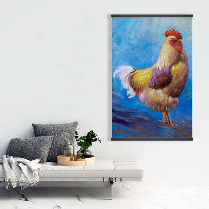 Beautiful Rooster Kitchen Canvas - Blue Farm Animals Decor