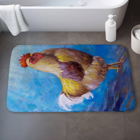 Beautiful Rooster Blue Farm Animals Kitchen Bath Mat Decor