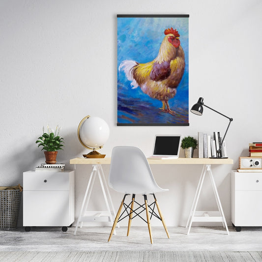 Beautiful Rooster Kitchen Canvas - Blue Farm Animals Decor