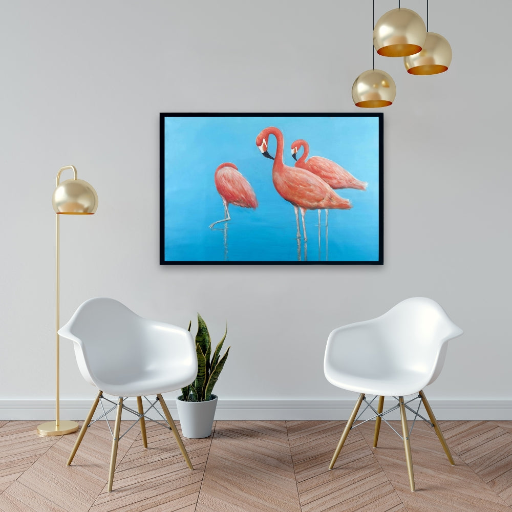 Blue Flamingos Framed Canvas | Bedroom Wall Art Decor