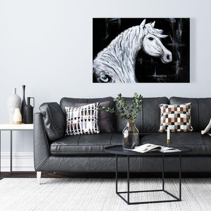 Horse Profile Canvas - White Farm Animal Art for Bedroom Decor