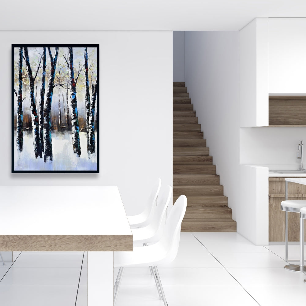 Toile bleue « Arbres givrés » pour chambre à coucher | Décoration d'intérieur