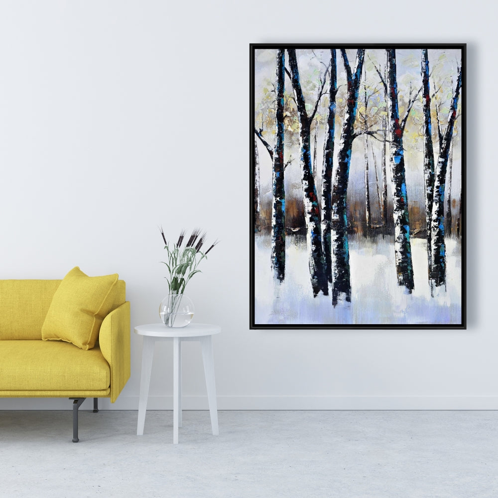 Toile bleue « Arbres givrés » pour chambre à coucher | Décoration d'intérieur