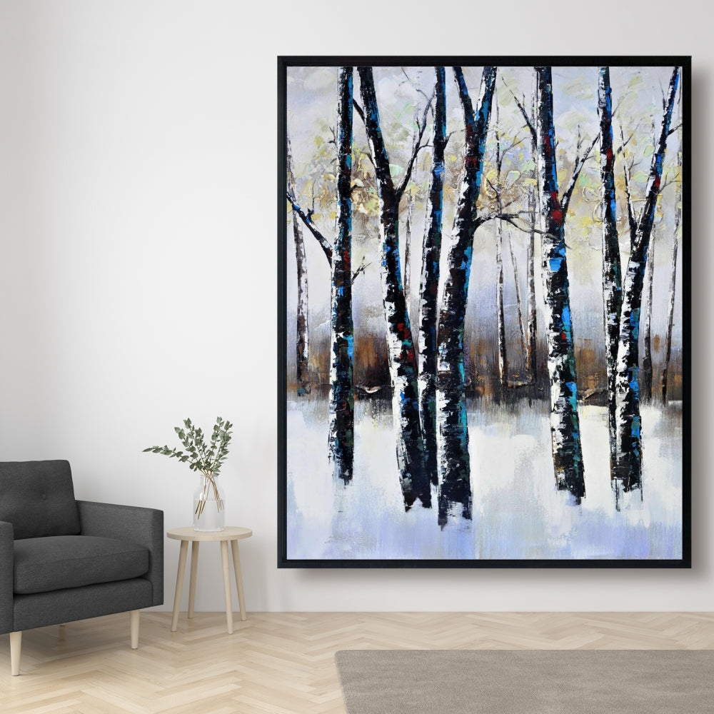 Toile bleue « Arbres givrés » pour chambre à coucher | Décoration d'intérieur