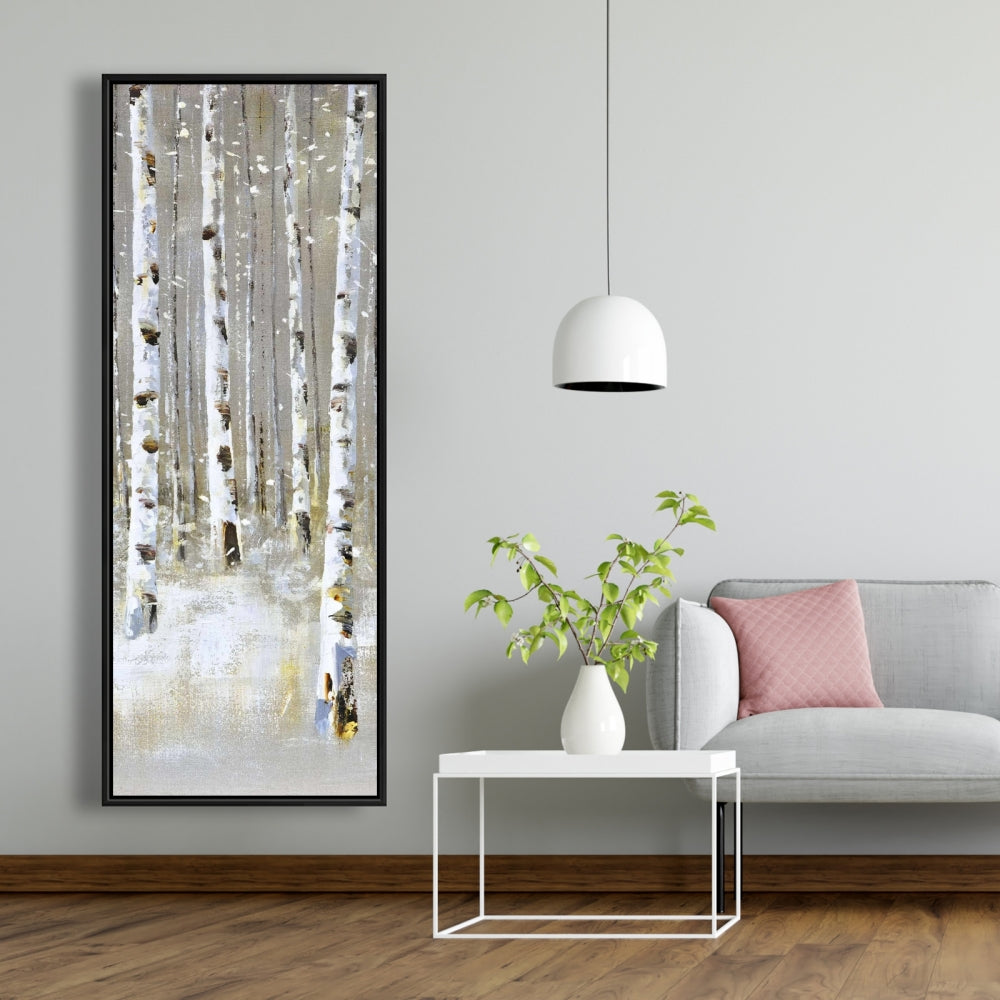 Forêt de bouleaux en hiver | Toile encadrée moderne pour décoration intérieure