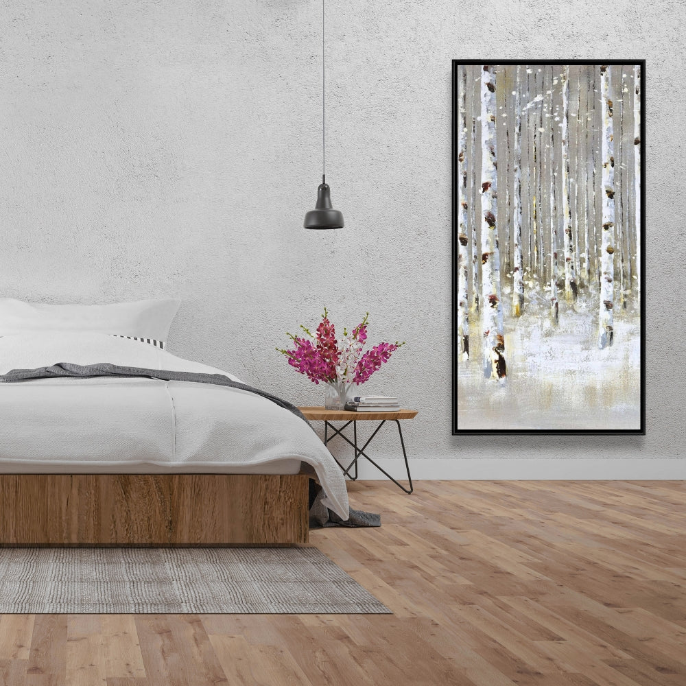 Forêt de bouleaux en hiver | Toile encadrée moderne pour décoration intérieure