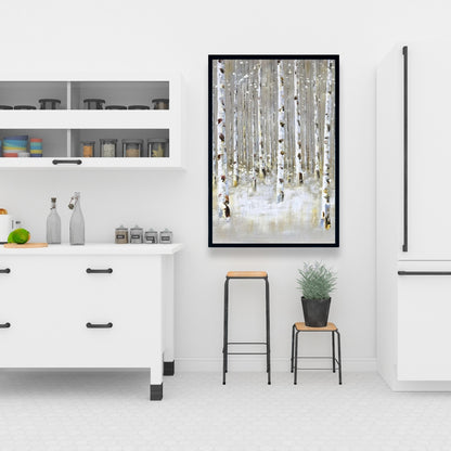 Forêt de bouleaux en hiver | Toile encadrée moderne pour décoration intérieure