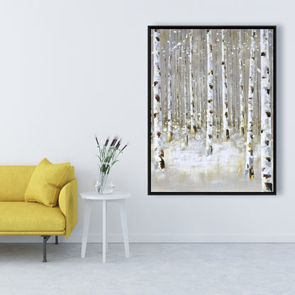 Forêt de bouleaux en hiver | Toile encadrée moderne pour décoration intérieure