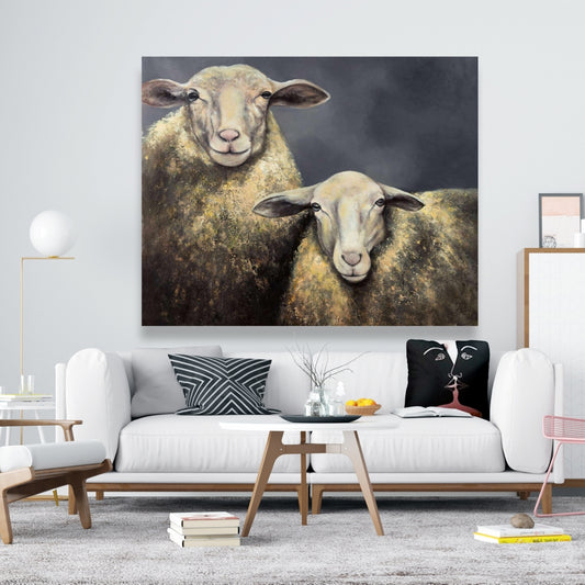 Rustic Farm Animals Bedroom Canvas - Two Sheep Home Decor