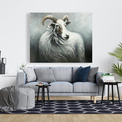 Cashmere Goat Canvas | Farm Animals White Decor for Home