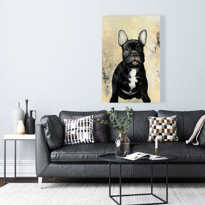 Toile noire représentant un bouledogue français pour chambre à coucher | Décoration murale