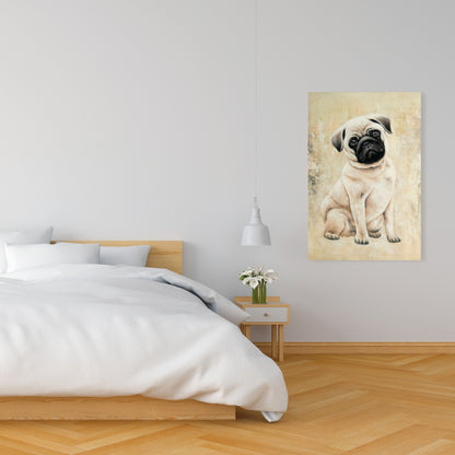 Toile représentant un petit carlin | Décoration murale encadrée avec animaux pour chambre à coucher