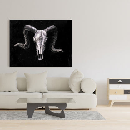 Ram Skull Grunge Style Canvas | Gray Farm Animals Decor