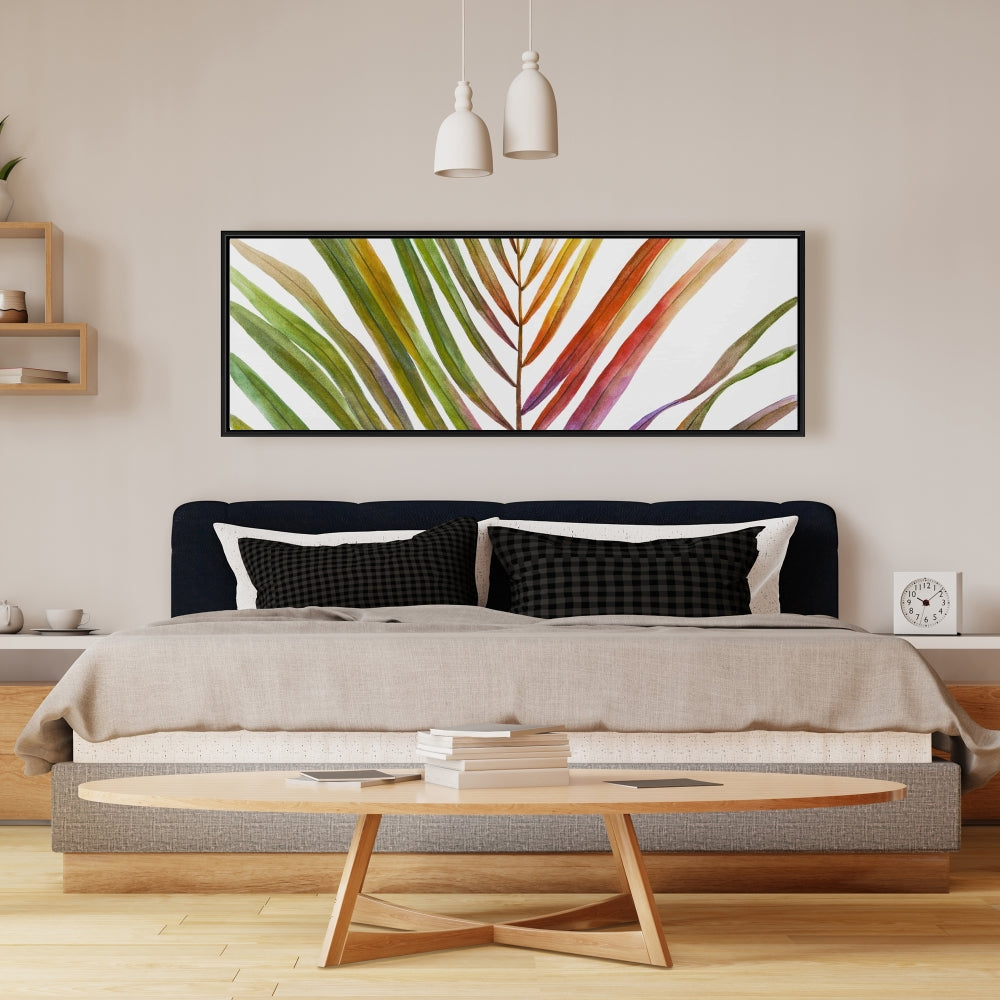 Toile aquarelle motif feuille de palmier tropicale – Décor botanique bleu