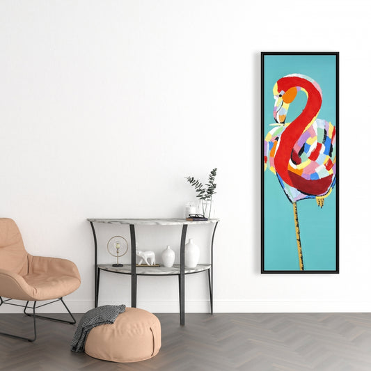 Toile colorée représentant un flamant rose exotique | Décoration murale