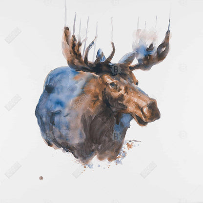 Abstract Blue Moose Canvas - Rustic Bedroom Wall Art Decor